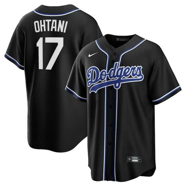 Men%27s Los Angeles Dodgers #17 Shohei Ohtani Black Lights Out Limited Stitched Baseball Jersey Dzhi