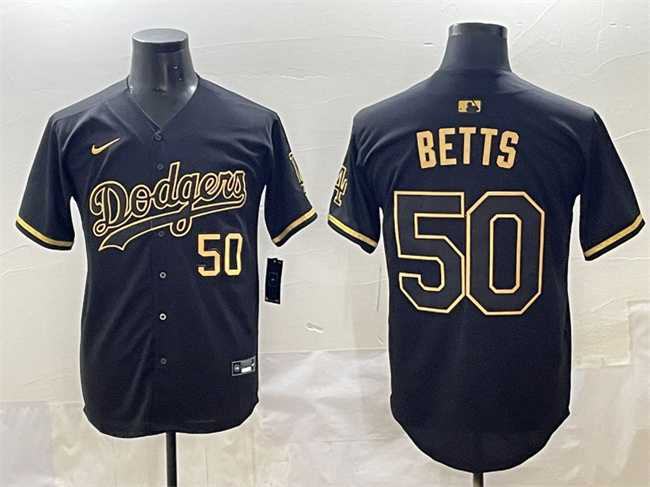 Men%27s Los Angeles Dodgers #50 Mookie Betts Black Gold Limited Stitched Jersey