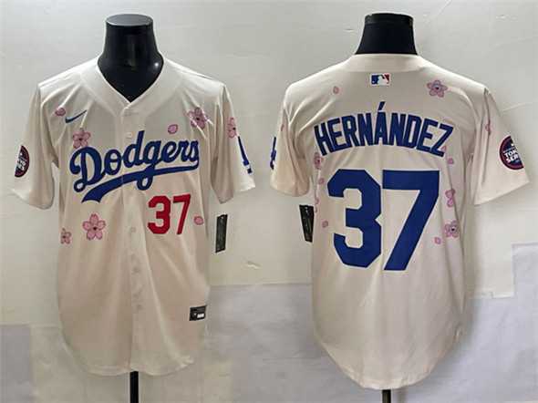 Men%27s Los Angeles Dodgers #37 Teoscar Hernandez Cream 2025 Tokyo Series Limited Stitched Baseball Jersey