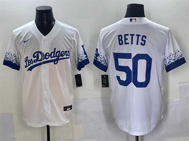 Men%27s Los Angeles Dodgers #50 Mookie Betts White City Connect Cool Base Stitched Jersey