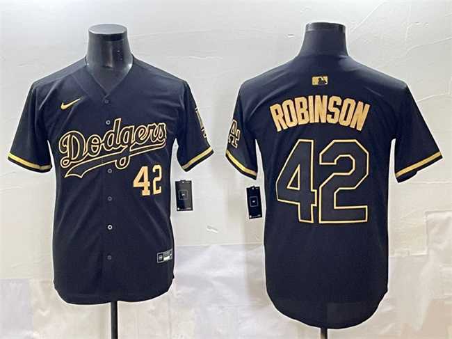 Men%27s Los Angeles Dodgers #42 Jackie Robinson Black Gold Limited Stitched Jersey