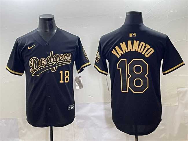 Men%27s Los Angeles Dodgers #18 Yoshinobu Yamamoto Black Gold Limited Stitched Jersey