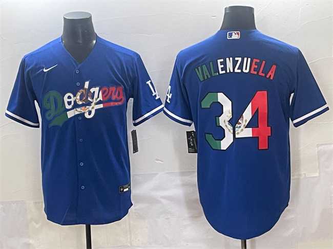Men%27s Los Angeles Dodgers #34 Fernando Valenzuela Blue Mexico Stitched Jersey Dzhi