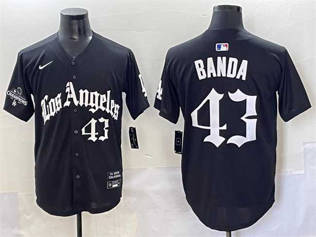 Men%27s Los Angeles Dodgers #43 Anthony Banda Black Mexico 2025 LA Gothic Style With 2024 World Series Champions Patch Vapor Premier Limited Stitched Baseball Jersey