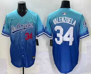 Men%27s Los Angeles Dodgers #34 Fernando Valenzuela Blue 2025 City Connect Limited Stitched Jersey