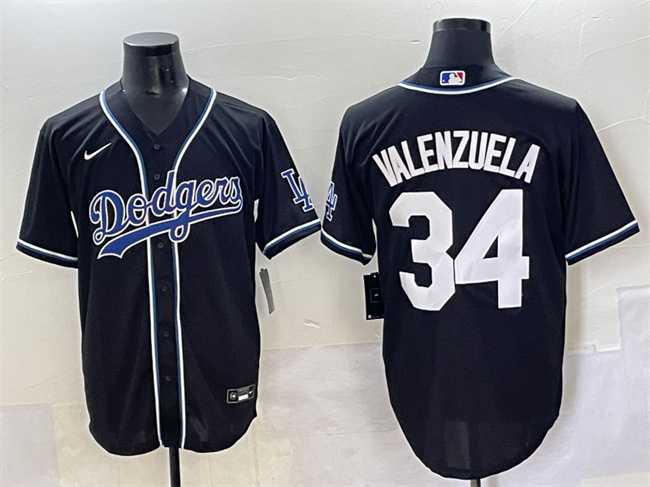 Men%27s Los Angeles Dodgers #34 Fernando Valenzuela Black Fashion Stitched Baseball Jersey