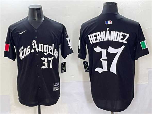 Men%27s Los Angeles Dodgers #37 Teoscar Hernandez Black 2025 LA Gothic Style With Fernando Patch Vapor Premier Limited Stitched Baseball Jersey
