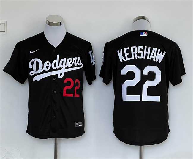 Men%27s Los Angeles Dodgers #22 Clayton Kershaw Black Cool Base Stitched Jersey