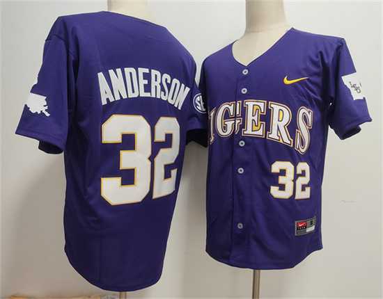 Men%27s LSU Tigers #32 Kade Anderson Purple 2025 Stitched Baseball Jersey