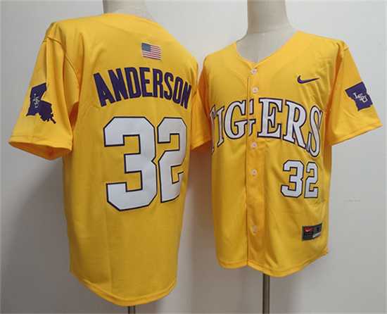Men%27s LSU Tigers #32 Kade Anderson Gold 2025 Stitched Baseball Jersey