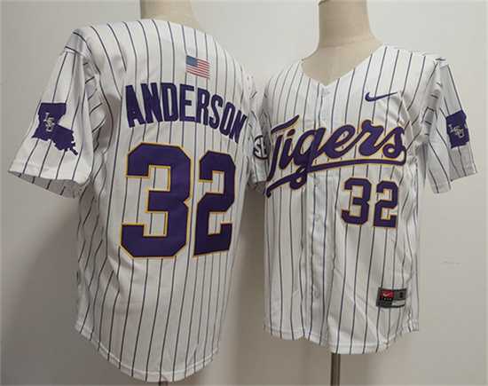 Men%27s LSU Tigers #32 Kade Anderson White 2025 Stitched Baseball Jersey
