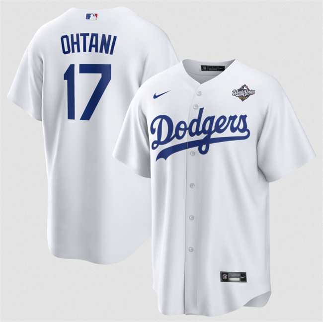 Men%27s Los Angeles Dodgers #17 Shohei Ohtani White 2025 World Series Home Cool Base Stitched Jersey Dzhi