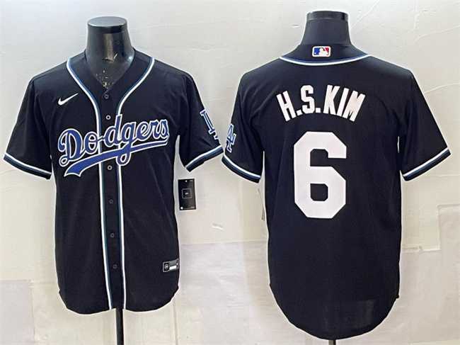 Men%27s Los Angeles Dodgers #6 H.S.Kim Black Cool Base Stitched Jersey