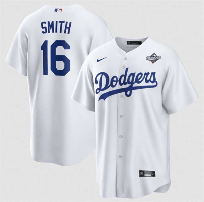 Men%27s Los Angeles Dodgers #16 Will Smith White 2025 World Series Home Cool Base Stitched Jersey Dzhi