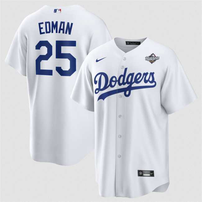 Men%27s Los Angeles Dodgers #25 Tommy Edman White 2025 World Series Home Cool Base Stitched Jersey Dzhi