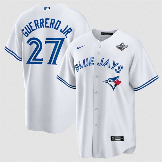 Men%27s Toronto Blue Jays #27 Vladimir Guerrero Jr. White 2025 World Series Home Cool Base Stitched Jersey Dzhi