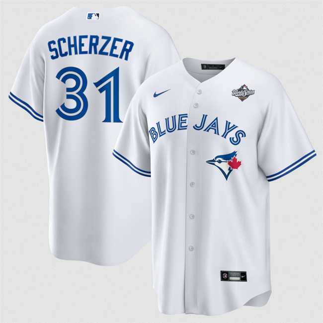 Men%27s Toronto Blue Jays #31 Max Scherzer White 2025 World Series Home Cool Base Stitched Jersey Dzhi
