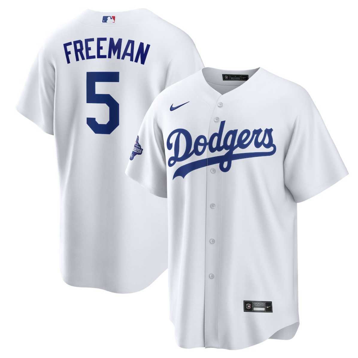 Men%27s Los Angeles Dodgers #5 Freddie Freeman White 2025 World Series Champions Home Cool Base Stitched Jersey