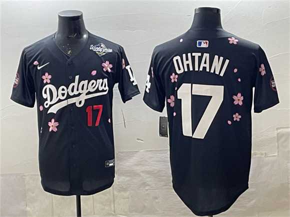 Men%27s Los Angeles Dodgers #17 Shohei Ohtani Black 2025 World Series Patch Tokyo Series Limited Stitched Jersey