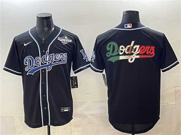 Men%27s Los Angeles Dodgers Team Big Logo Black Fashion 2025 World Series Cool Base Stitched Jersey