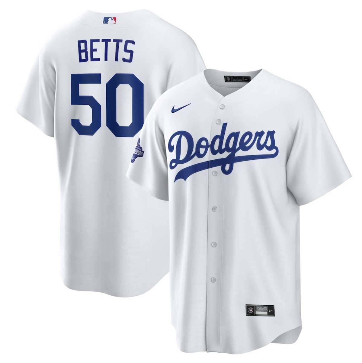 Men%27s Los Angeles Dodgers #50 Mookie Betts White 2025 World Series Champions Home Cool Base Stitched Jersey
