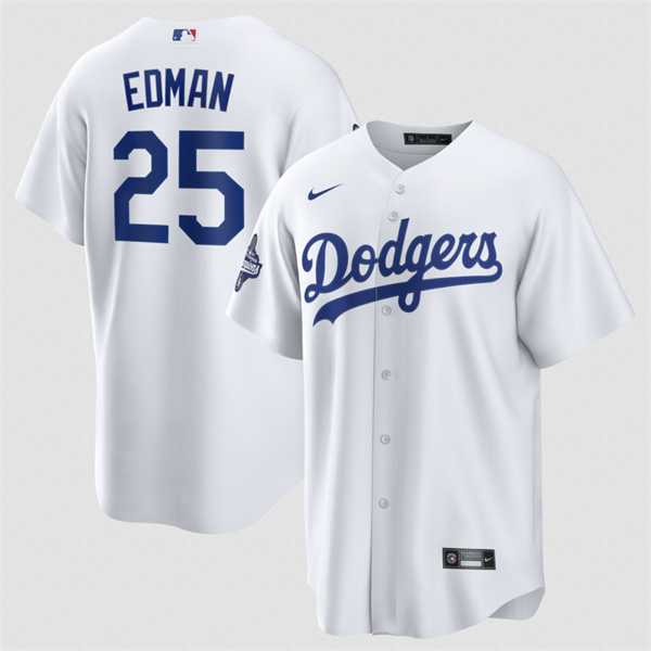 Men%27s Los Angeles Dodgers #25 Tommy Edman White 2025 World Series Champions Home Cool Base Stitched Jersey