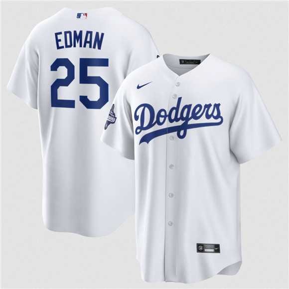 Men%27s Los Angeles Dodgers #25 Tommy Edman White 2025 World Series Champions Stitched Jersey