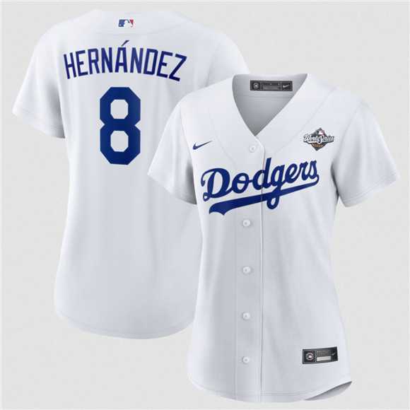 Women%27s Los Angeles Dodgers #8 Enrique Hernandez White 2025 World Series Home Cool Base Stitched Jersey Dzhi