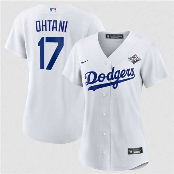 Women%27s Los Angeles Dodgers #17 Shohei Ohtani White 2025 World Series Home Cool Base Stitched Jersey Dzhi