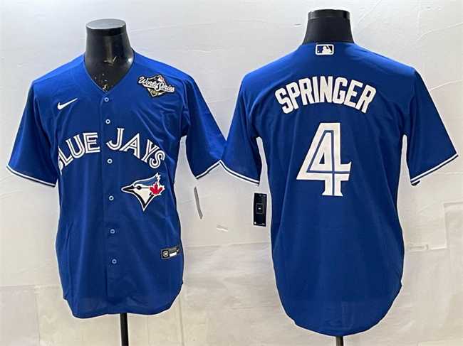 Men%27s Toronto Blue Jays #4 George Springer Navy 2025 World Series Home Cool Base Stitched Jersey