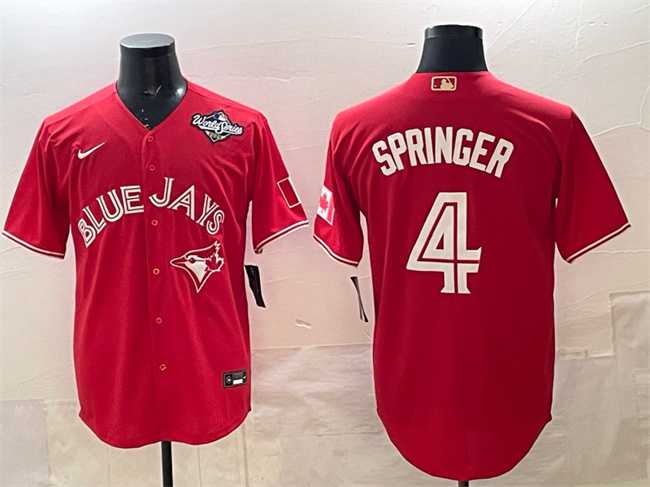 Men%27s Toronto Blue Jays #4 George Springer Red 2025 World Series Cool Base Stitched Jersey