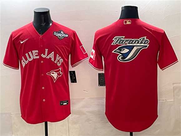 Men%27s Toronto Blue Jays Team Big Logo Red 2025 World Series Home Cool Base Stitched Jersey