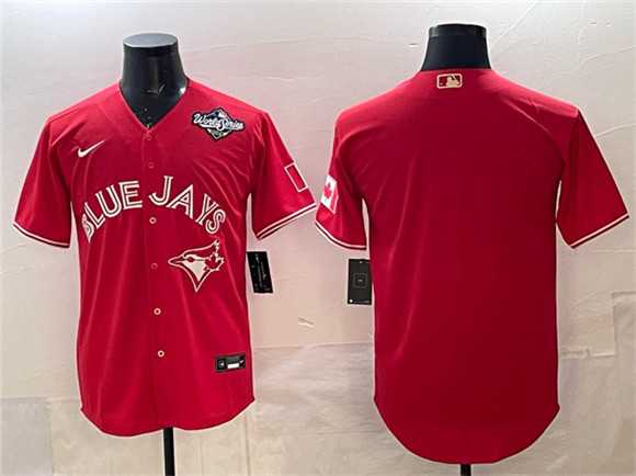 Men%27s Toronto Blue Jays Blank Red 2025 World Series Home Cool Base Stitched Jersey