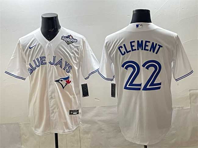 Men%27s Toronto Blue Jays #22 Ernie Clement White 2025 World Series Home Cool Base Stitched Jersey