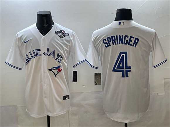 Men%27s Toronto Blue Jays #4 George Springer White 2025 World Series Home Cool Base Stitched Jersey