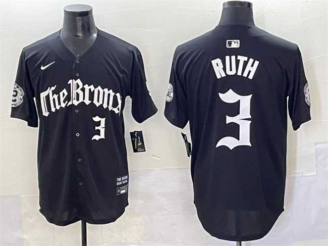 Men%27s New York Yankees #3 Babe Ruth Black %27Gothic Legacy Edition%27 Vapor Premier Limited Stitched Baseball Jersey