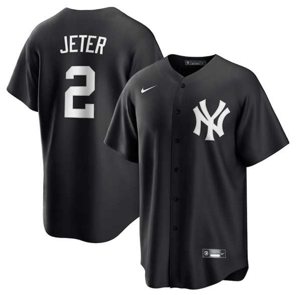 Men%27s New York Yankees #2 Derek Jeter Black Lights Out Limited Stitched Baseball Jersey Dzhi