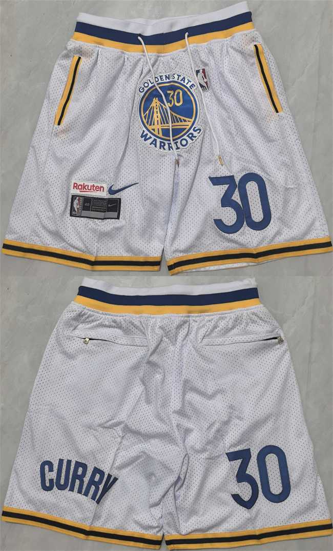 Men%27s Golden State Warriors #30 Stephen Curry White Shorts(Run Small)