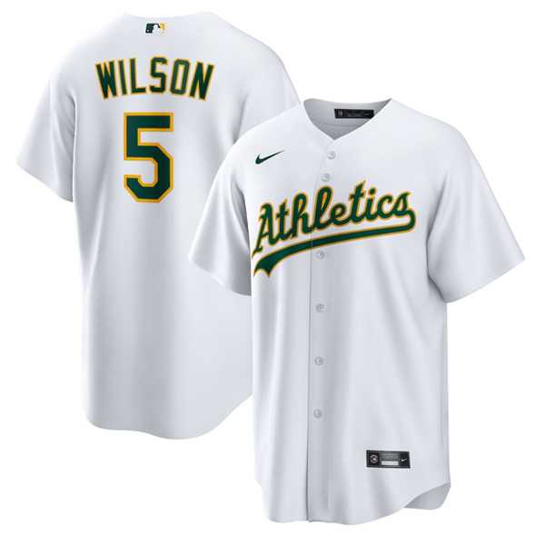 Men%27s Oakland Athletics #5 Jacob Wilson White Cool Base Stitched Jersey Dzhi