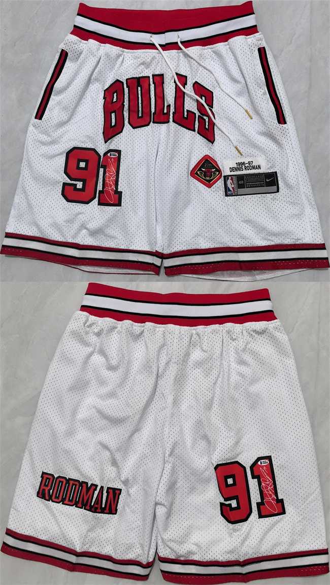 Men%27s Chicago Bulls #91 Dennis Rodman White 2025 Shorts (Run Small)