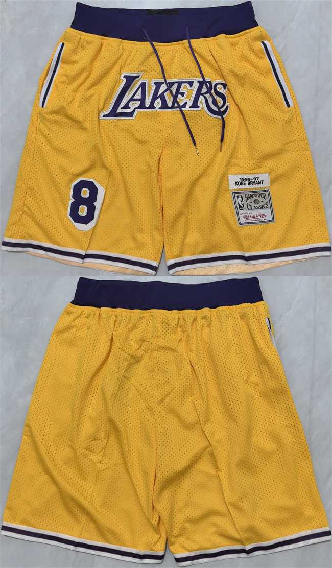 Men%27s Los Angeles Lakers #8 Kobe Bryant Yellow 2025 Shorts (Run Small)