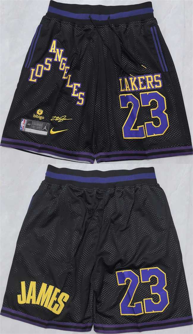 Men%27s Los Angeles Lakers #23 LeBron James Black 2025 Shorts (Run Small)
