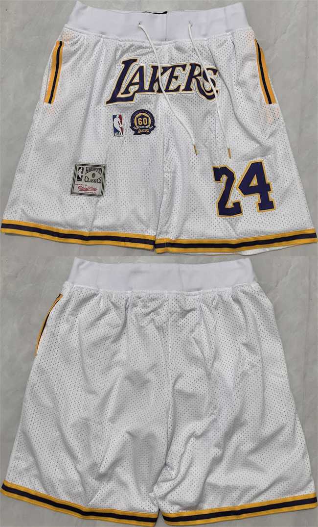 Men%27s Los Angeles Lakers #24 Kobe Bryant White 2025 Shorts (Run Small)