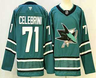 Men%27s San Jose Sharks #71 Macklin Celebrini Teal Authentic Jersey