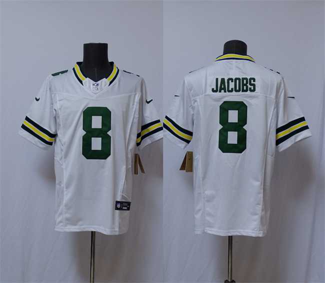 Men%27s Green Bay Packers #8 Josh Jacobs White Vapor 2025 F.U.S.E. Limited Stitched Jersey