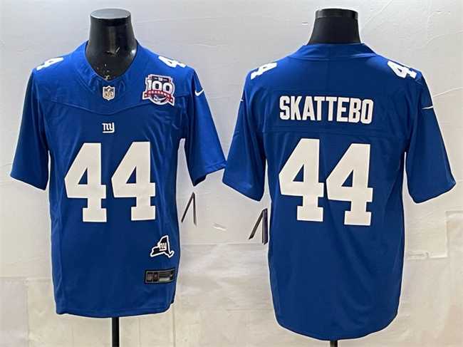 Men%27s New York Giants #44 Cam Skattebo Royal 2025 Draft F.U.S.E. 100th Season & State Patch Vapor Limited Stitched Jersey