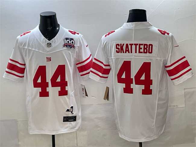Men%27s New York Giants #44 Cam Skattebo White 2025 Draft F.U.S.E. 100th Season & State Patch Vapor Limited Stitched Jersey