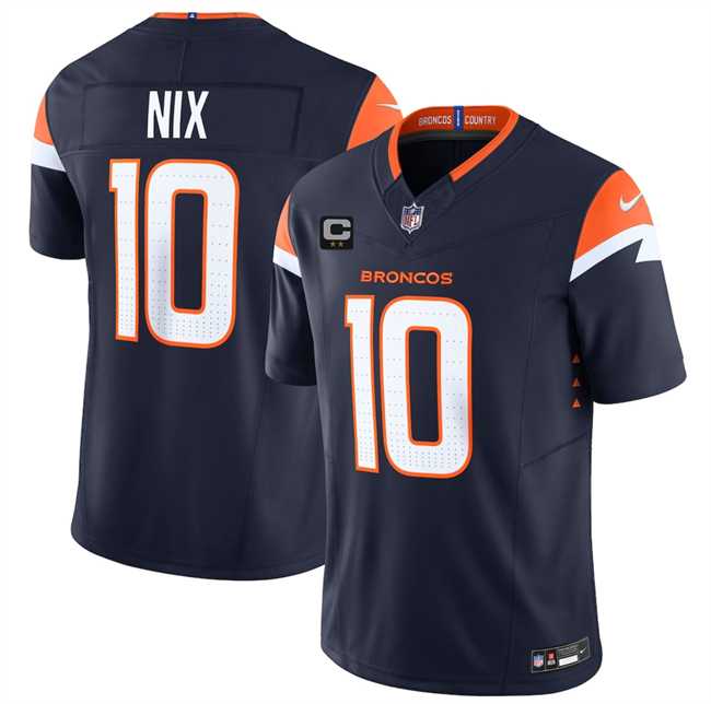 Men%27s Denver Broncos #10 Bo Nix Navy 2025 F.U.S.E. With 2-Star C Patch Vapor Limited Stitched Jersey Dzhi