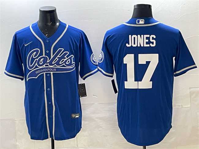 Men%27s Indianapolis Colts #17 Daniel Jones Royal Cool Base Stitched Baseball Jersey