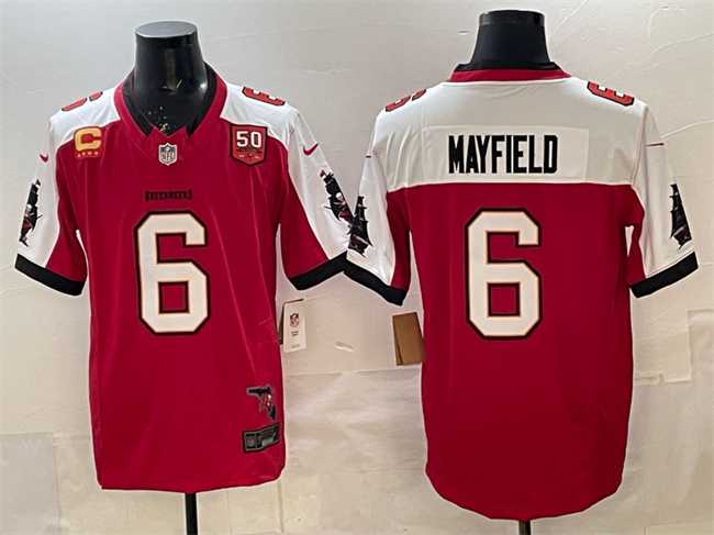Men%27s Tampa Bay Buccaneers #6 Baker Mayfield Red Alternate F.U.S.E. 50th Season & 4-Star C Patch Vapor Limited Stitched Jersey Dzhi